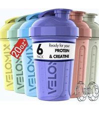 6 Pack Protein Shaker Bottles Mixer 20oz Cups Sport Tumbler New Velomix Pastels