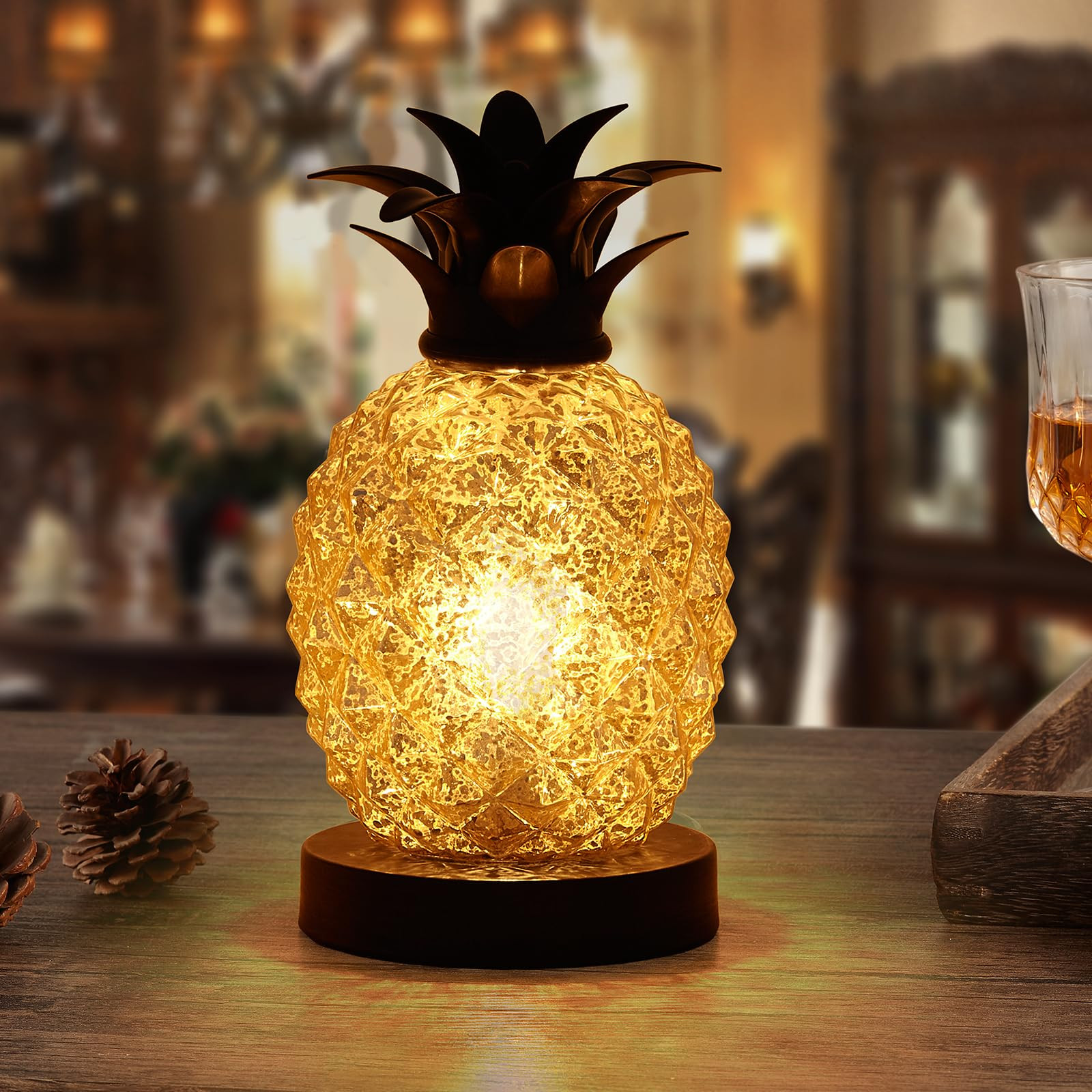 Cute Golden Mercury Glass Pineapple Table Lamp for Countertops