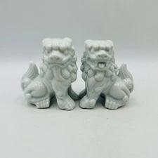 Pair Of Miniature Pale Blue Celadon Porcelain Foo Dog Figurines