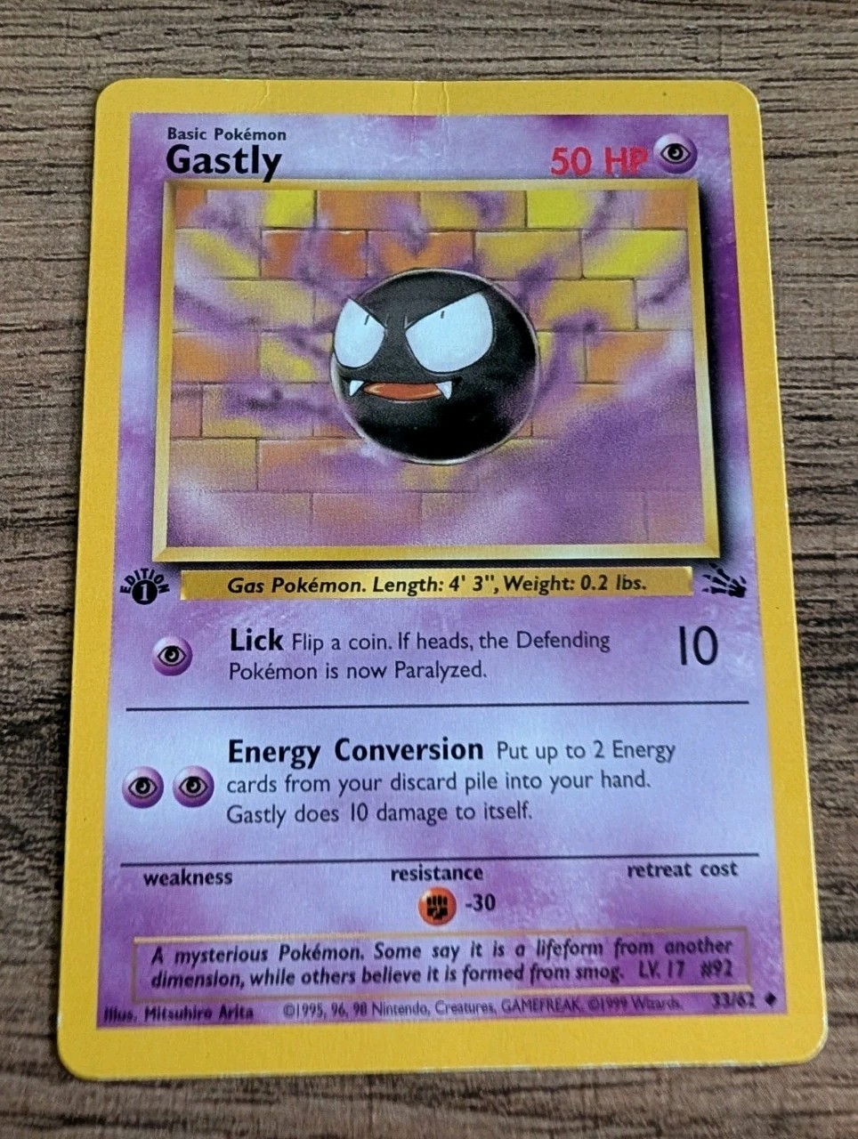 Gastly 33/62 1st Edition Fossil Set Pokemon Card MP