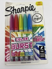 Sharpie Color Burst Permanent Markers, Fine Point, Assorted 5/Pack NEW (1948352)