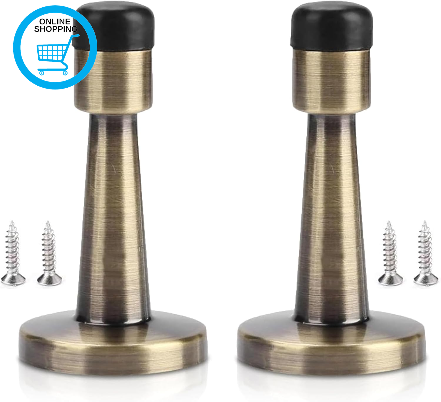 2 Pcs Brass Door Stopper, Zinc Alloy + Rubber Anti-Collision Brushed, Antique St