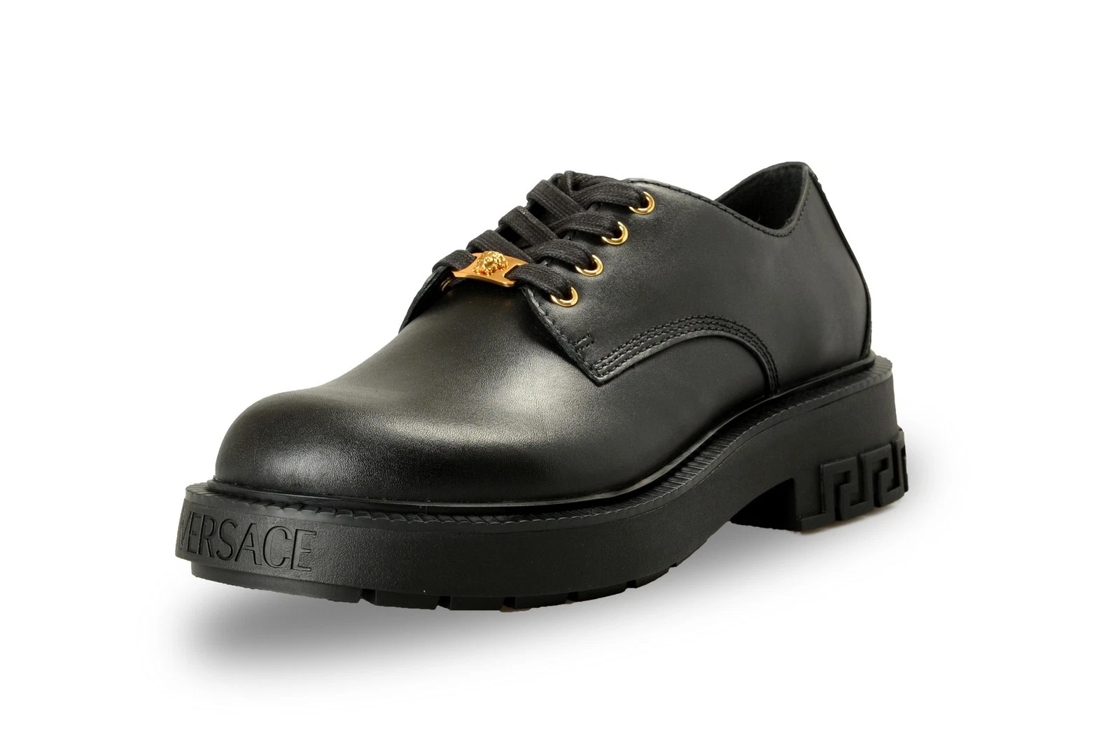 Versace — Versace Men's Black Leather Lace Up Derby Shoes US 8 IT 41