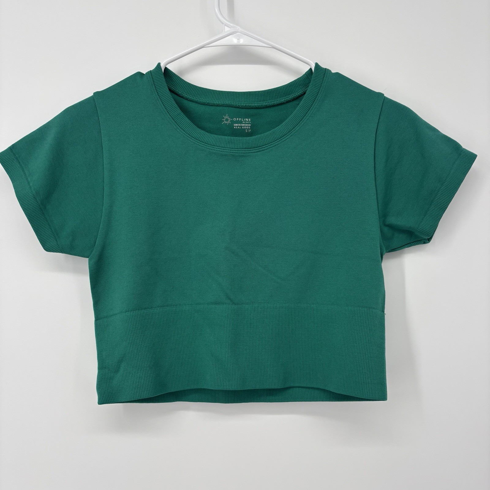 OFFLINE By Aerie Sidewalk Seamless Cropped T-Shirt Green Women’s Size Small