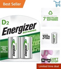 Rechargeable D Batteries 2500mAh NiMH 2 Pack Digital Power Long Lasting
