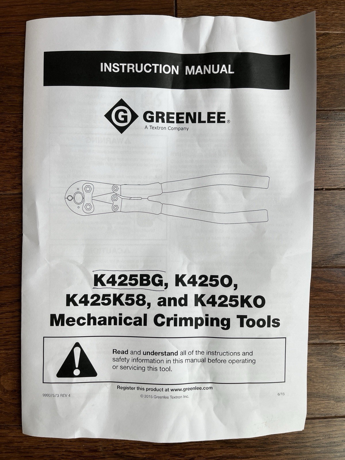 Greenlee K425BG Manual Crimping Tool with D3 and BG Die Grooves