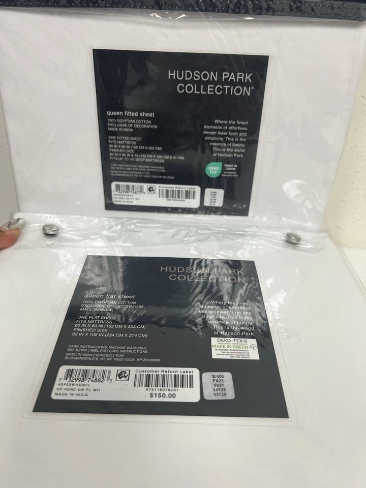 Hudson Park Italian Linens Percale QUEEN Fitted Sheet + Queen Flat Sheet White - Image 2 of 4