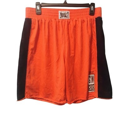 Everlast Gym Gear Mens Orange Black Mesh Side Athletic Boxing Shorts Large Y2K