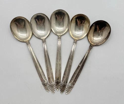 Vintage 925 International Sterling Silver Soup Spoons Set of 5, 9.07oz