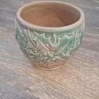 Ceramic Holly Floral Planter Green Beige Art Pottery Round McCoy Matte Finish