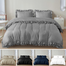 Luxury Ruffled Border Frilled Duvet Cover 3 PC Bedding Set Single Double King UK