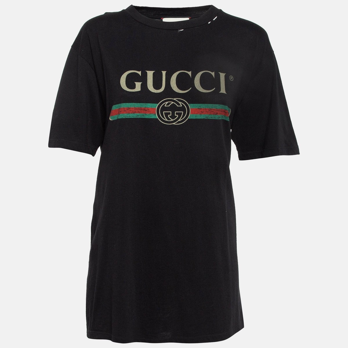 ★送料・関税込★GUCCI★ロゴ ブラック コットン Tシャツ★ Gucci Black Logo Print Distressed Cotton T-Shirt M | eBay