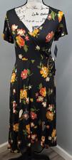 By  By Wrap Maxi Dress Womens Small Multi Floral Stretch Tie Waist Short Sleeve