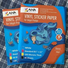 AIVA Vinyl Sticker Paper, 80 Sheets, Glossy For Inkjet Printer