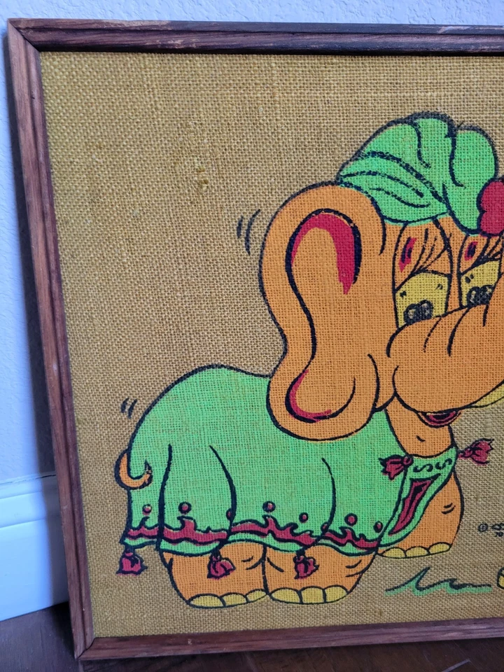 VTG 70s Tandy Corp FORGET IT Elephant Burlap Art Bulletin Tack Memo Board 24x18 - Image 2 of 4