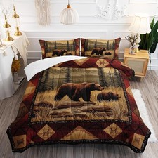 XYNHML Rustic Bear Wild Hunt Animal Comforter 3Pcs Queen Natural Forest Wildl...