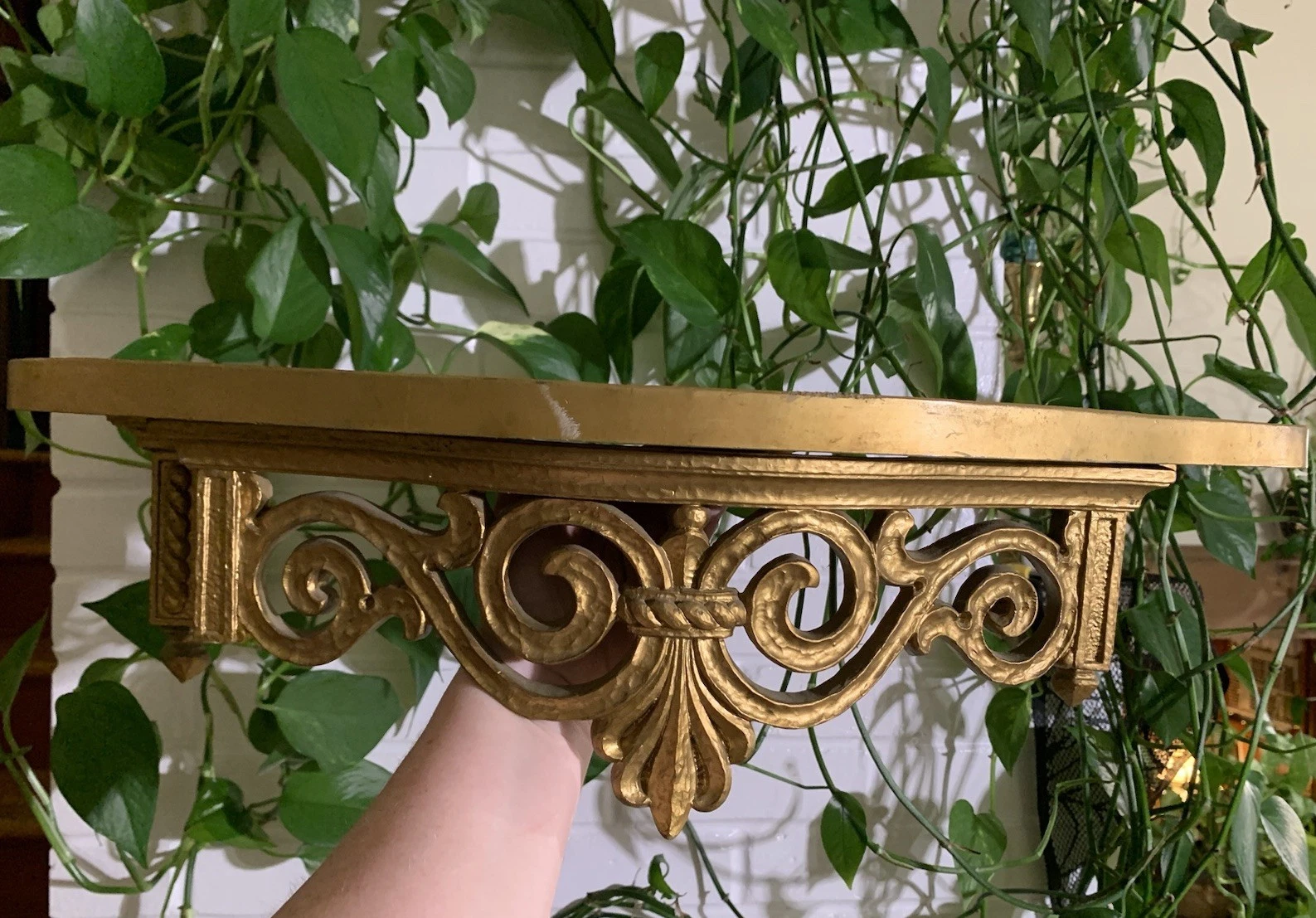 Vintage DART Wall Shelf Gold Ornate Filigree Hollywood Regency 3027, 22”L, 1969