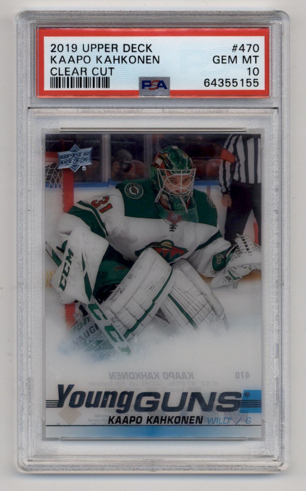 2019-20 Upper Deck #470 Kaapo Kahkonen Clear Cut Young Guns PSA 10 GEM RC