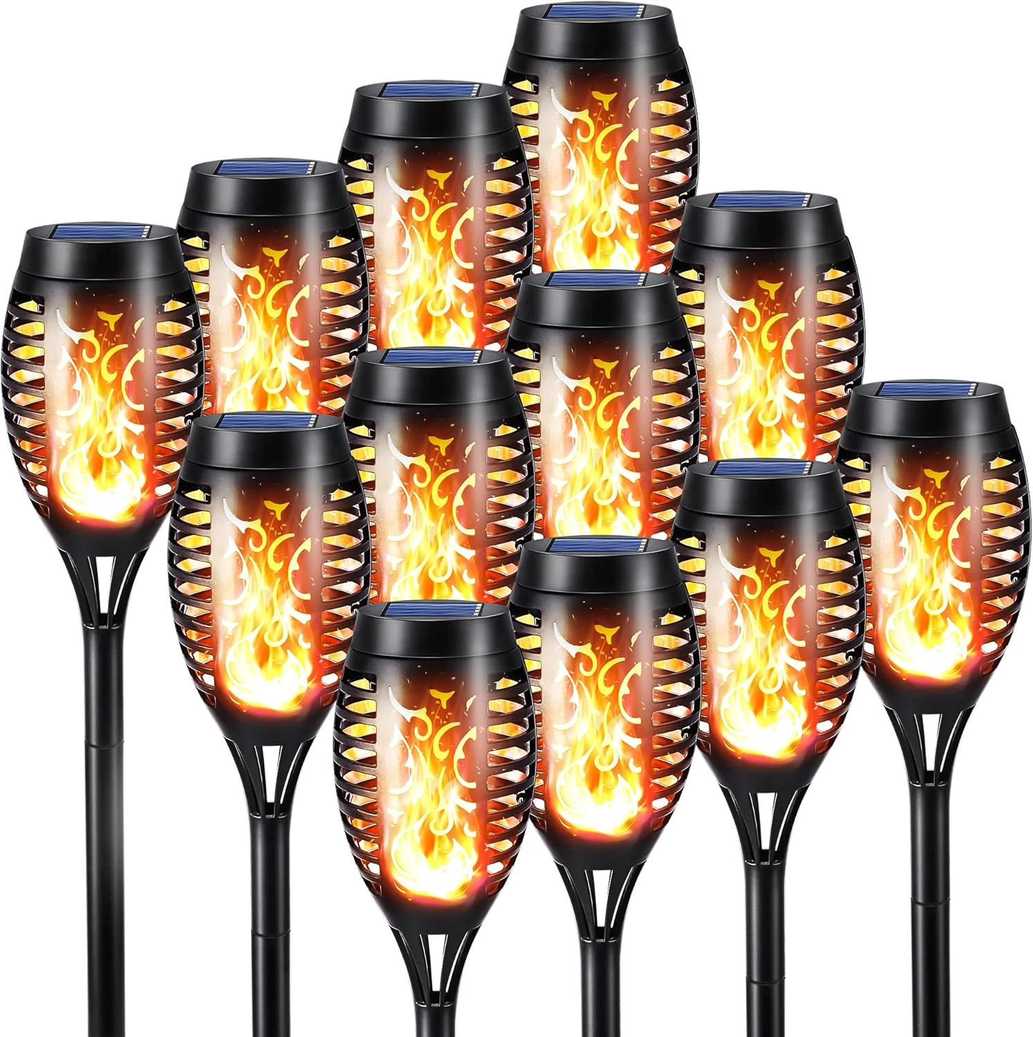 12-PK Solar Torch Flame Lights - Outdoor Pathway Flickering Lights Waterproof