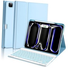 for iPad Pro 13 inch Case with Keyboard M5/M4 2025/2024, Keyboard Light Blue