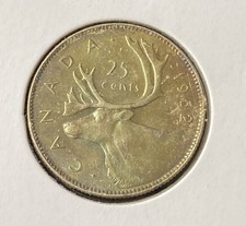 1952 Canada 25 Cents 0.8000 Silver ASW 0.15 Oz Coin Free Shipping