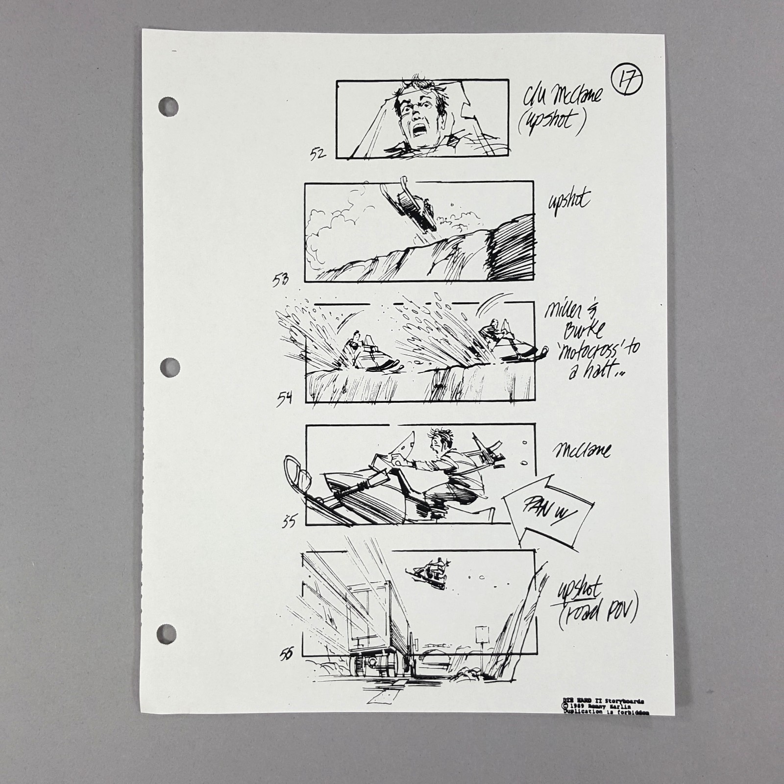 Image 2 of Die Hard 2 - Production Used Storyboard, Bruce Willis Snowmobile Chase, Prop 17