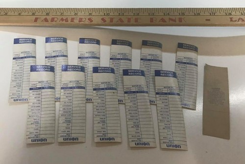 Lote de 12 pegatinas vintage Union 76 Service cambio de aceite ventana recordatorios TubM - Imagen 1 de 2