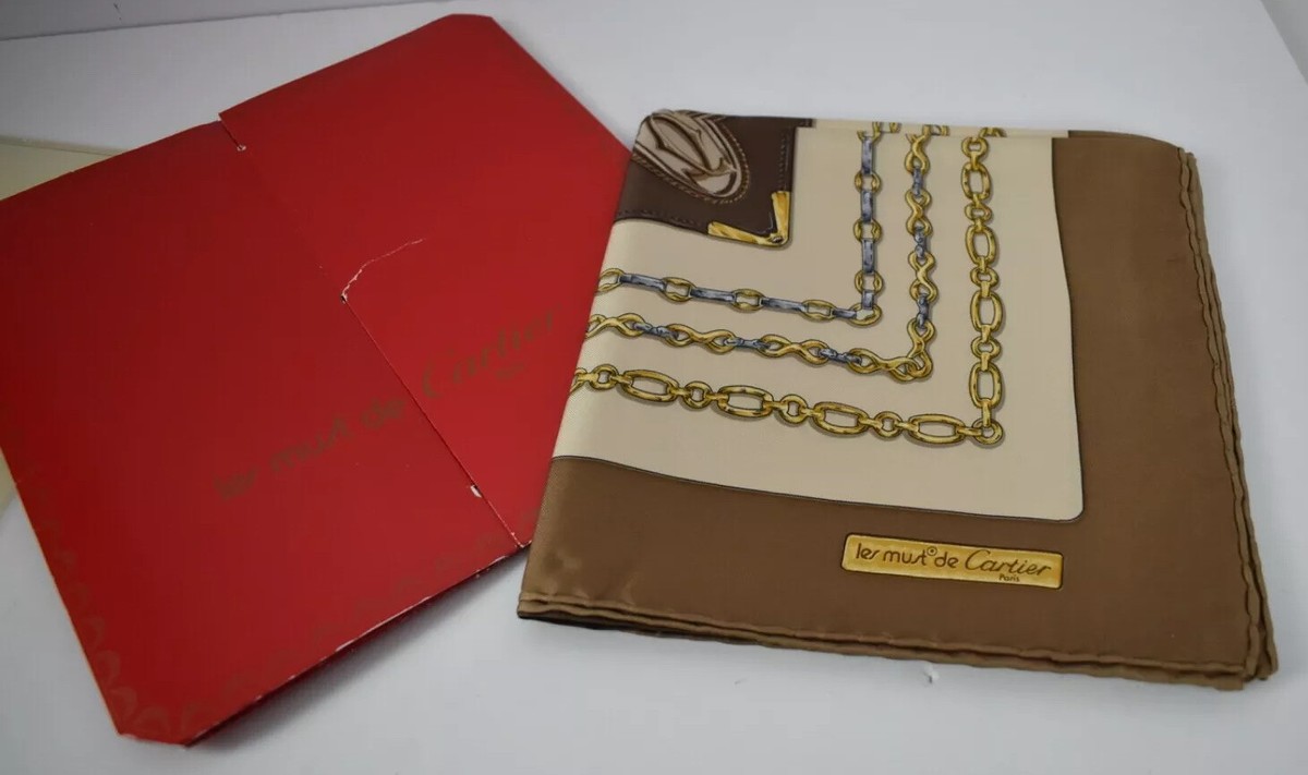 New Cartier Must de Cartier Paris Silk Scarf Brown Gold