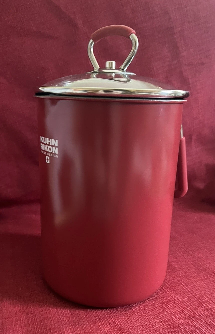 Kuhn Rikon 4th Burner Pot Lid Strainer Basket Asparagus Vegetable Steamer Red N
