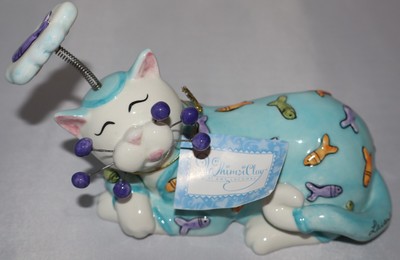 Amy Lacombe ''Sweet Dreams'' Blue Kitty with Fish Figurine