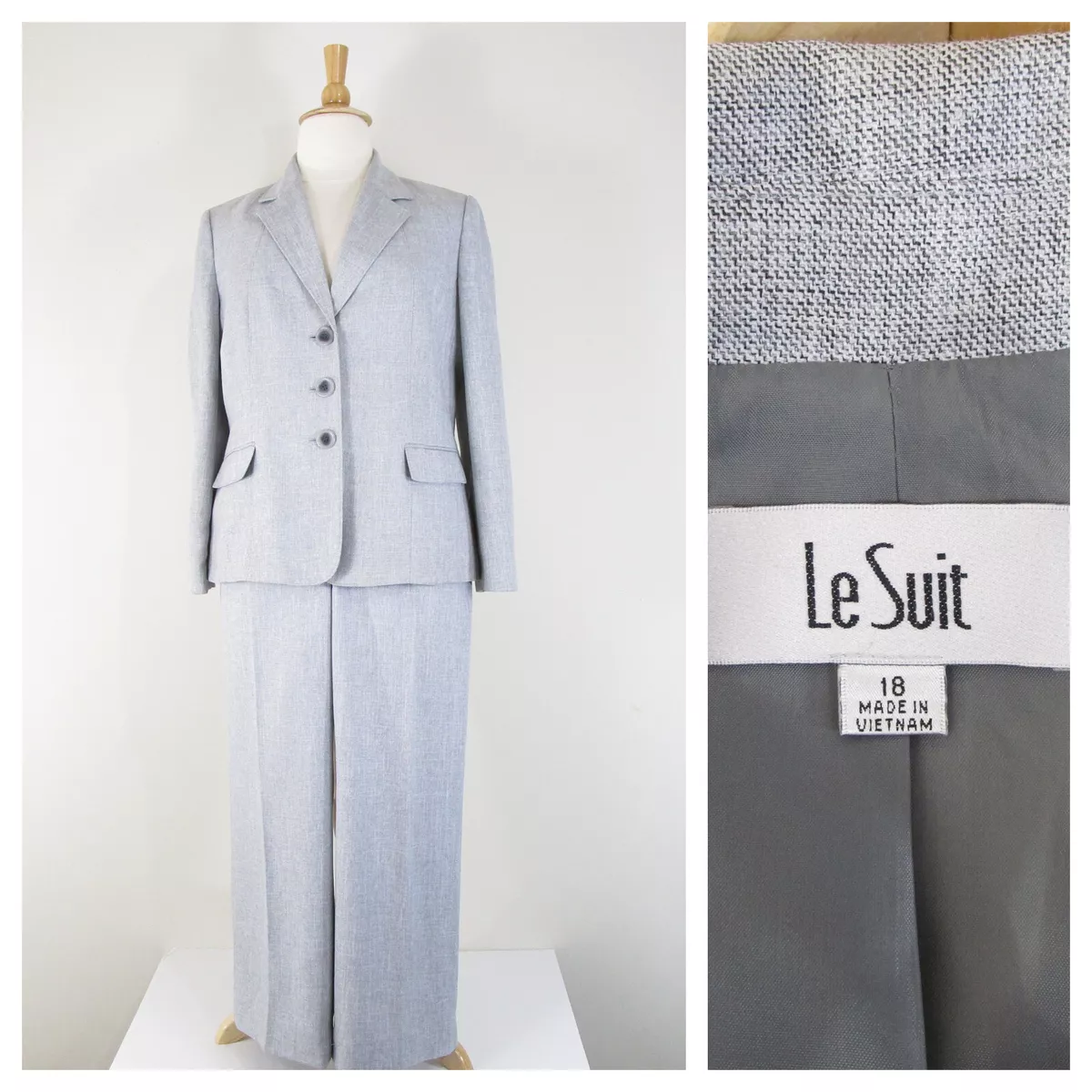 Le Suit Plus Size Solid Light Gray Pant Suit Size 18 Formal