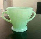 VTG Fire-King Jadeite Swirl Shell Double D Handle Sugar Bowl, ca 1962-1974.