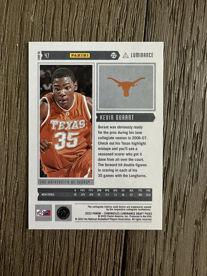 2022-23 Panini Chronicles Draft Picks - Luminance #47 Kevin Durant - Image 2 of 2