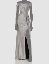  258 Aqua Women's Silver Off-the-Shoulder Shimmer Knit Gown Dress Size 0