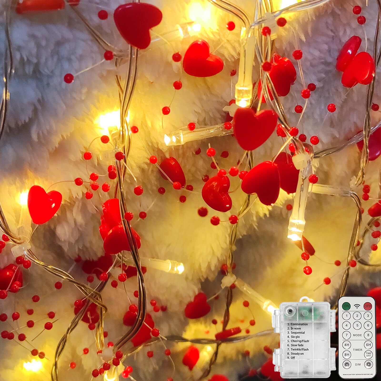 Christmas Valentines Day Heart Lights, 14Ft 40 LED Valentine Christmas Garlan...