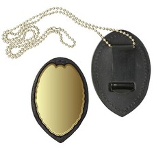 Leather Concealed Carry Shield Clip-On Badge Holder Neck Steel Chain Tactical