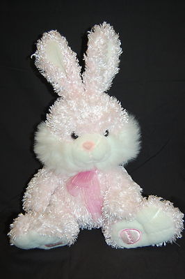 Easter Bunny Rabbit Pink Satin Egg Big Feet Perky Ears Bow Plush