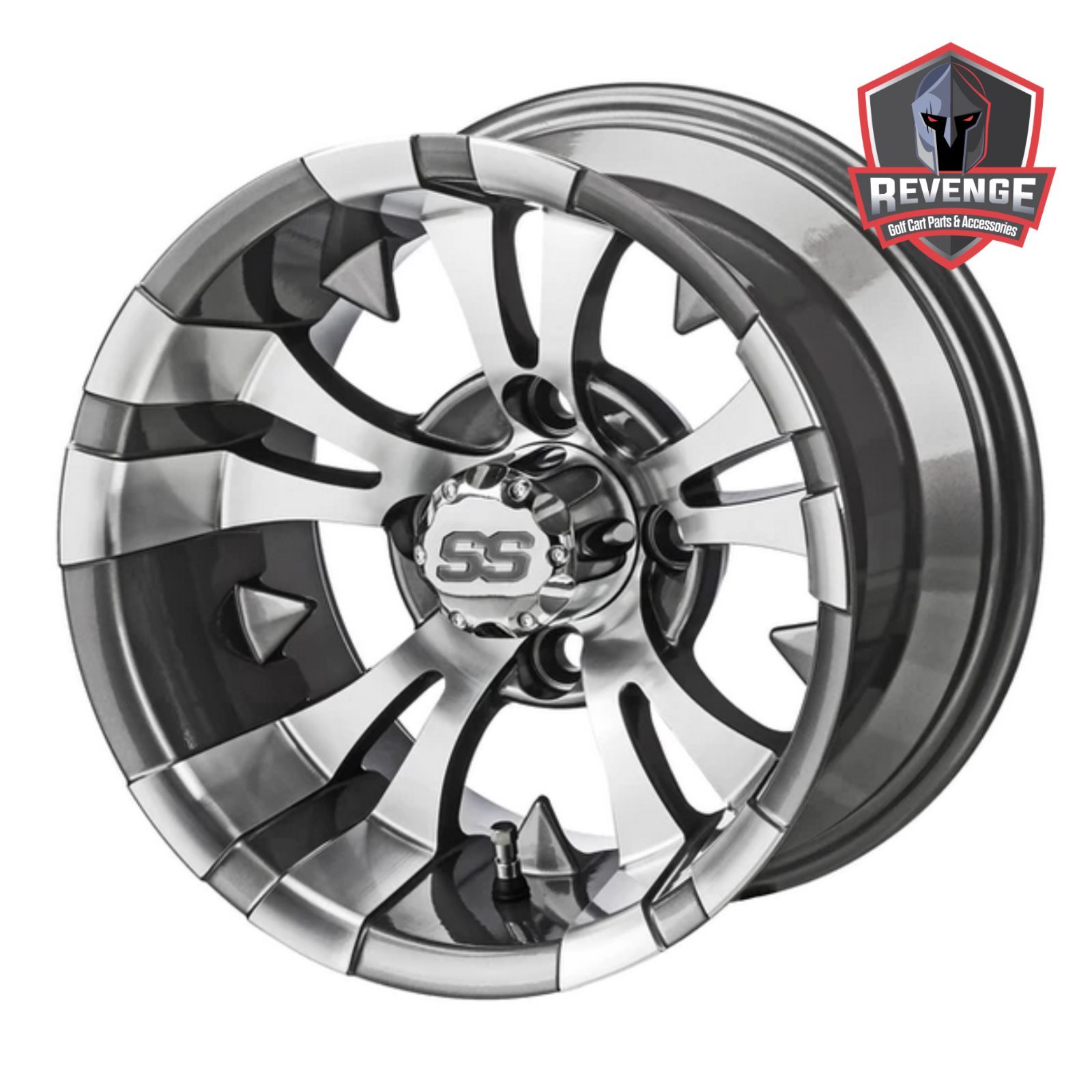 10"  Warlock Gun Metal Golf Cart Wheels and Tires Combo (205/65-10) Set of 4