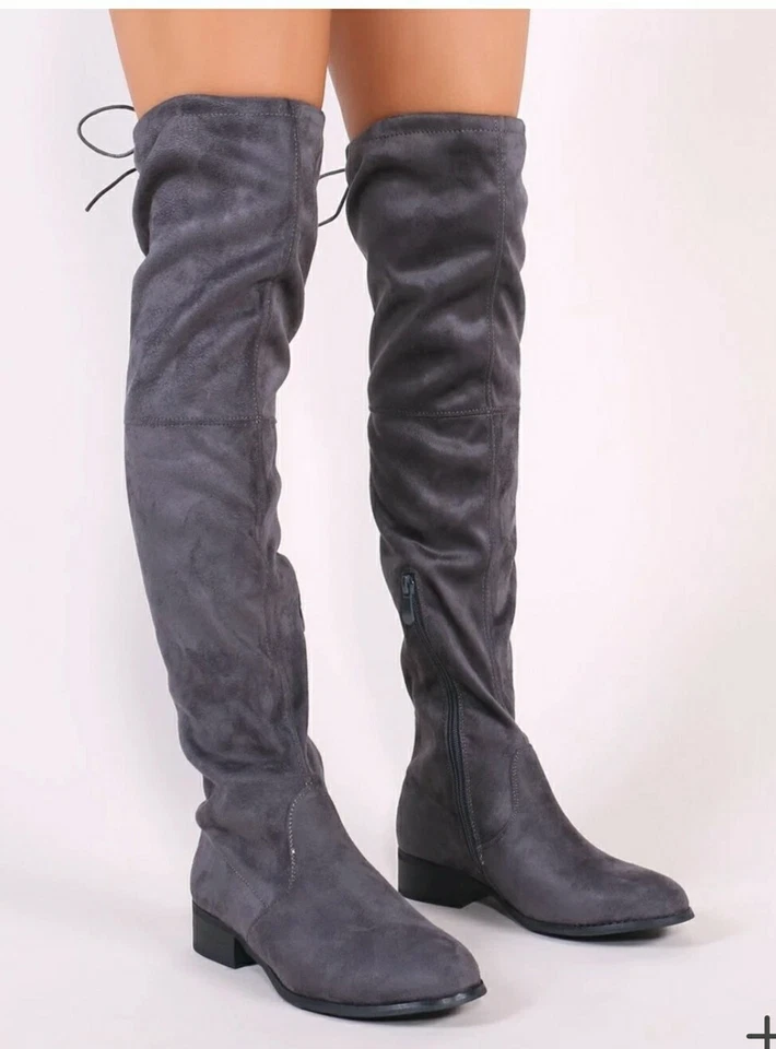 Botas por encima de la rodilla PUBLIC WISH en gamuza gris imitación Foto 3 de 3