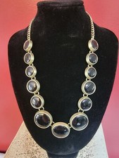 Vintage Silver Tone Choker Necklace W/ Black Lucite Plastic Stones Adj 12-16