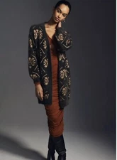 Maeve by Anthropologie floral-like pattern metallic cardigan,open front,fuzzy OS