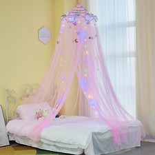 FIOBEE Bed Canopy for Girls Room Curtains with Led Lights Hot Pink