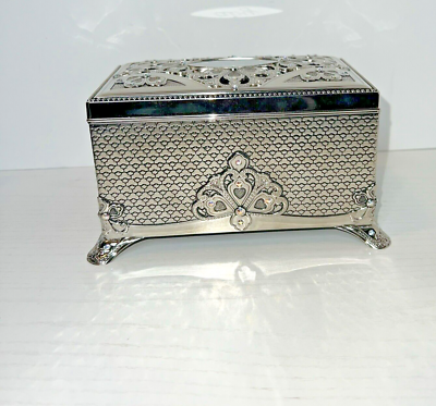 Things Remembered Silvertone Metal Music Jewelry Box Swarovski  