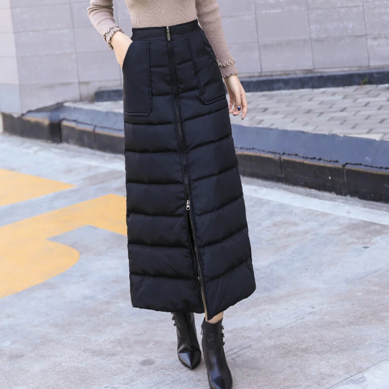 Women Thick Warmer Puffer Puffa Long A Line Skirts Padded Winter Outdoor  Fashion