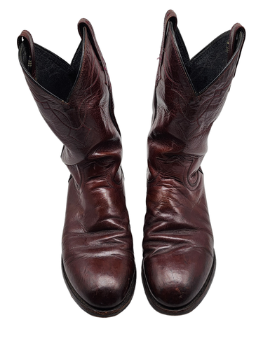 JUSTIN WESTERN ROPER BURGUNDY Red Leather BOOTS Mens 9 D GREAT CONDITION - Picture 3 of 6