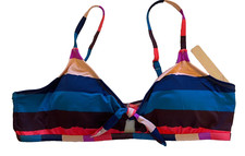 NWT Gibson Latimer Womens Sz XL Striped Front Tie Accent Adjustable Bikini Top