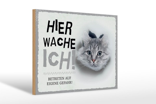 Holzschild Spruch 30X20 Cm Katze Hier Wache Eigene Gefahr Deko Schild-image