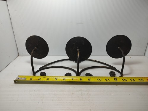 Vintage Black Wrought Iron Scroll Triple Pillar Candle Holder Wall Sconce MCM - 第 8/10 張圖片