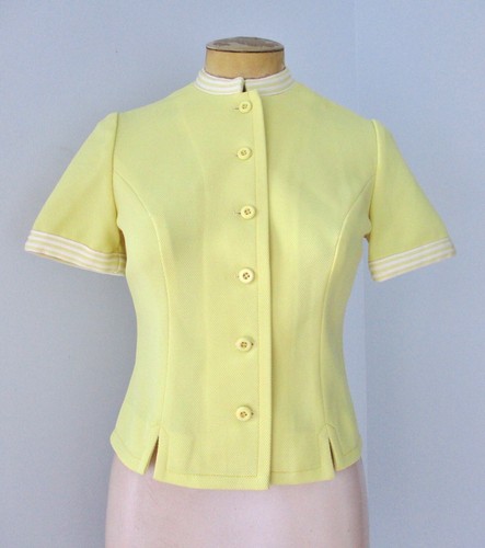 Vtg 70s Leslie Fay Yellow 2-Pc Fit Flare Ringer Dress Jacket Secretary Suit S/M - Picture 10 of 14