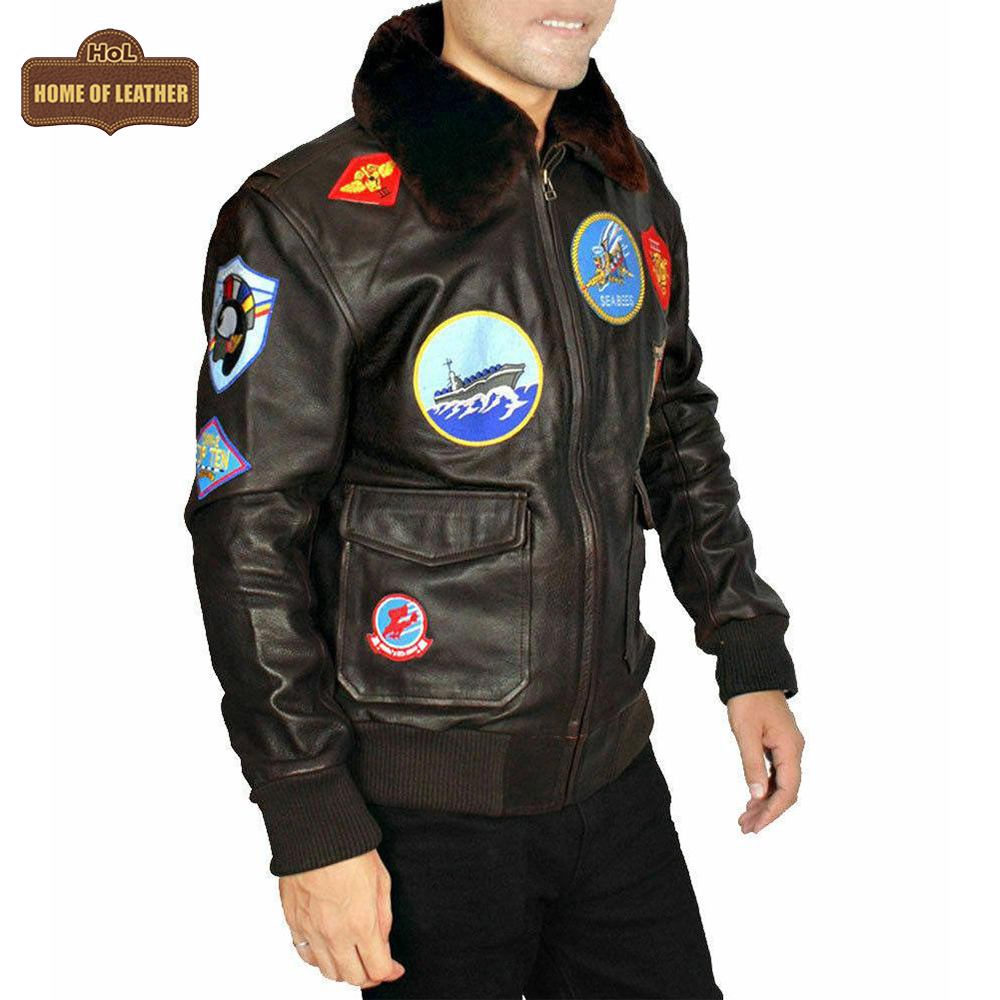 Pilot Top Gun Tom Cruise Men A2 Fighter Bomber Real Leather Jacket